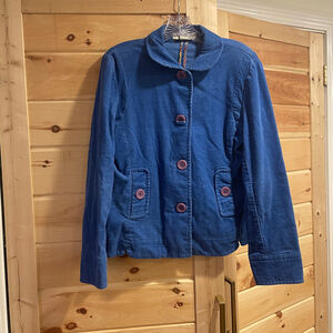 Women's Bamboo Traders Blue Corduroy Jacket M with Purple Buttons